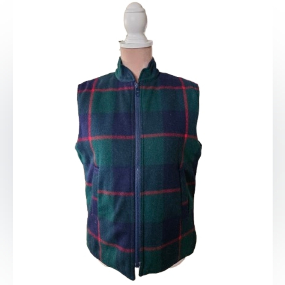 Silver Fern Pure New Zealand McKenzie Wool Reversible Vest Women's M Plaid Zip